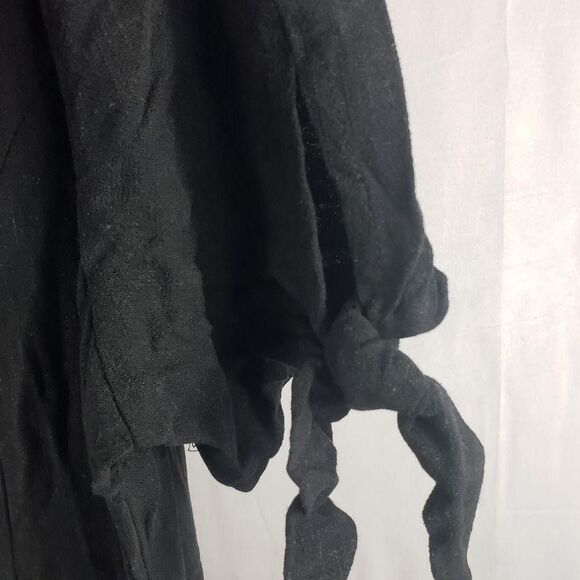 Susan Graver Pure Dress Womens Petite Large Black Linen Blend Tie Sleeve Midi - Picture 6 of 11